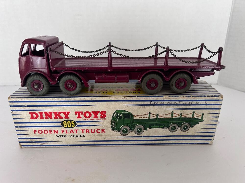 Dinky 905 Foden Flat Truck With Chains Maroon In Original Box - Very Nice 1950s